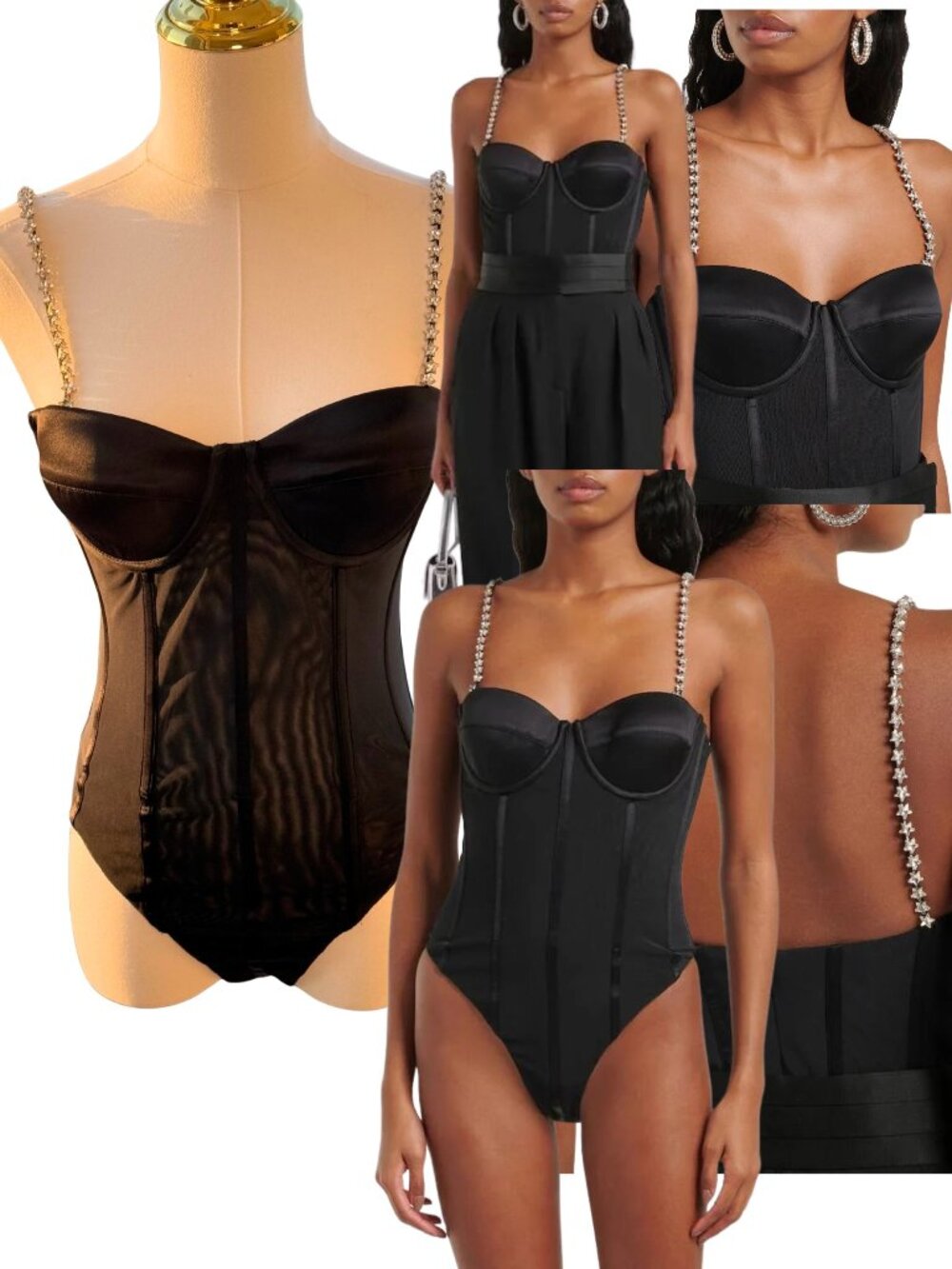 🆕 REBECCA VALLANCE 🧿 NWOT Eclipse Bodysuit, Black Mesh, Star Jewels, Sz US 6